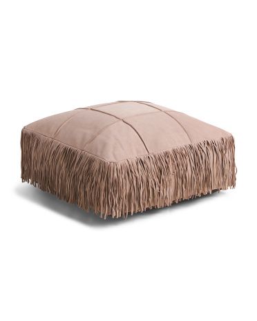 24x24 Fringed Suede Pouf | TJ Maxx