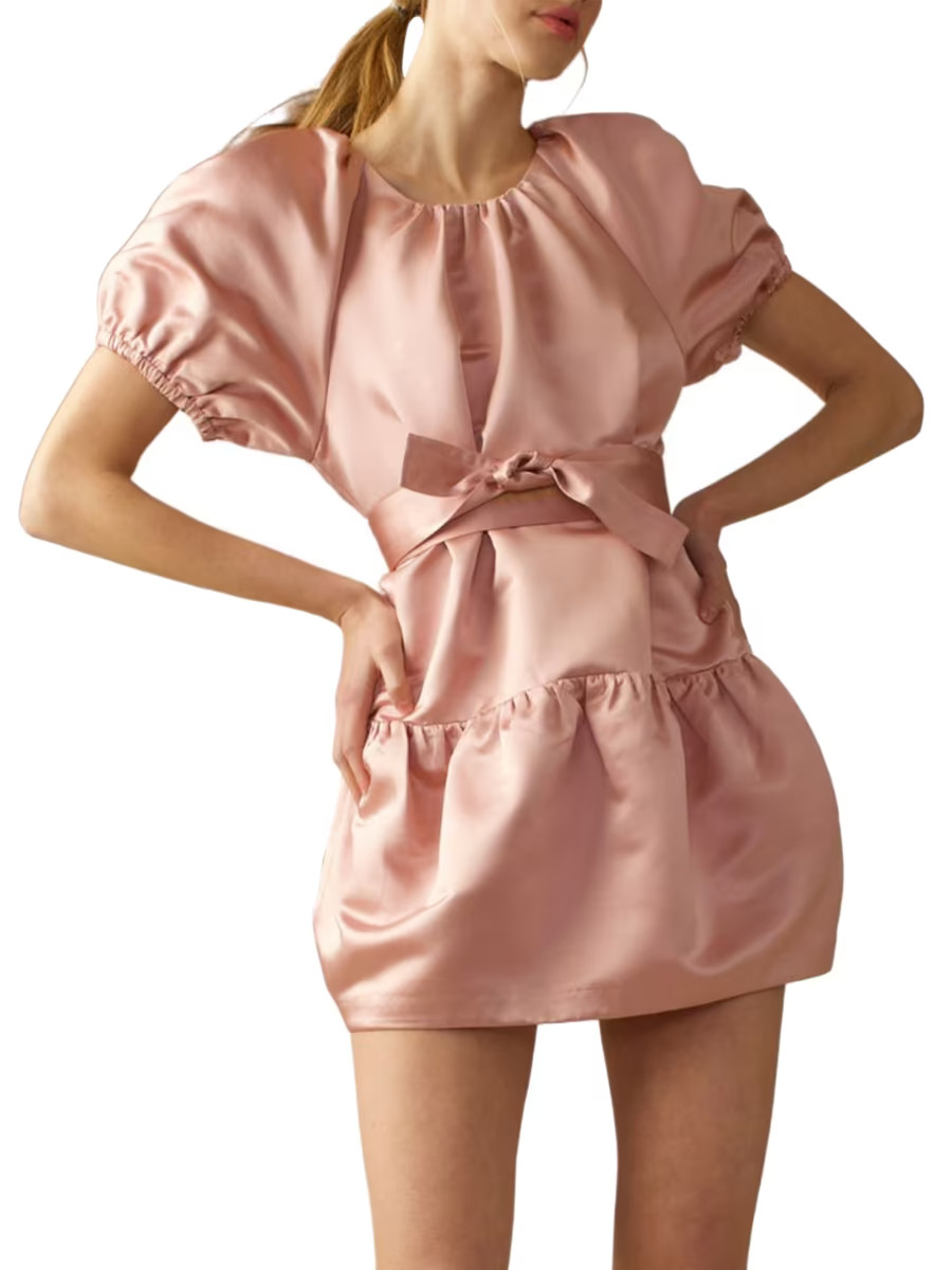 Shop Cynthia Rowley Tulip Belted Satin Minidress | Saks Fifth Avenue | Saks Fifth Avenue