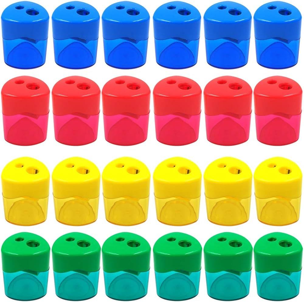 AUSTARK 24Pcs Pencil Sharpener Manual, Assorted Color Small Dual Hole Pencil Sharpeners Bulk with... | Amazon (US)
