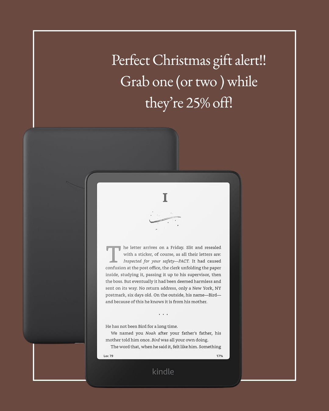 Perfect Christmas gift alert! The Kindle is 25% off for Amazon Big Deal Days. Grab one (or two) while the price is this good. Light, compact and perfect for readers of every age. 

 #amazonbigdealdays #bigdealdays #primebigdealdays #amazondeals #kindle #ereader #booklover #bookworm #christmasgifts #giftideas #giftsforher #giftsforhim #giftsforkids #stockingstuffers #salealert #founditonamazon #LTKSaleAlert