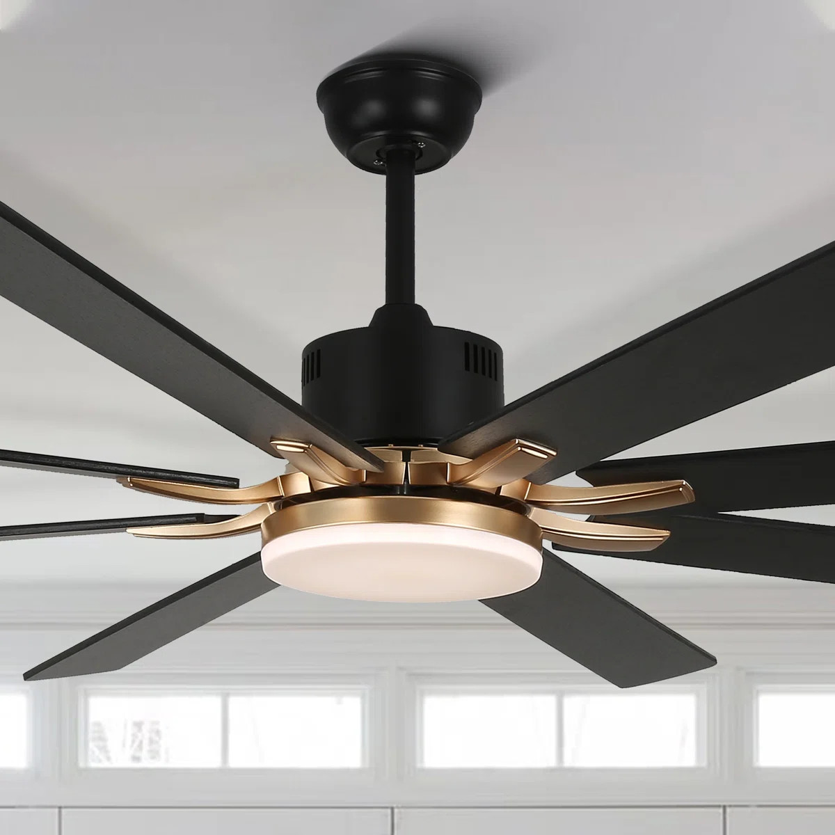 72" Large Black Modern Ceiling Fan with Dimmable LED Lights and Remote, Quiet DC Motor 6 Fan Spee... | Wayfair North America