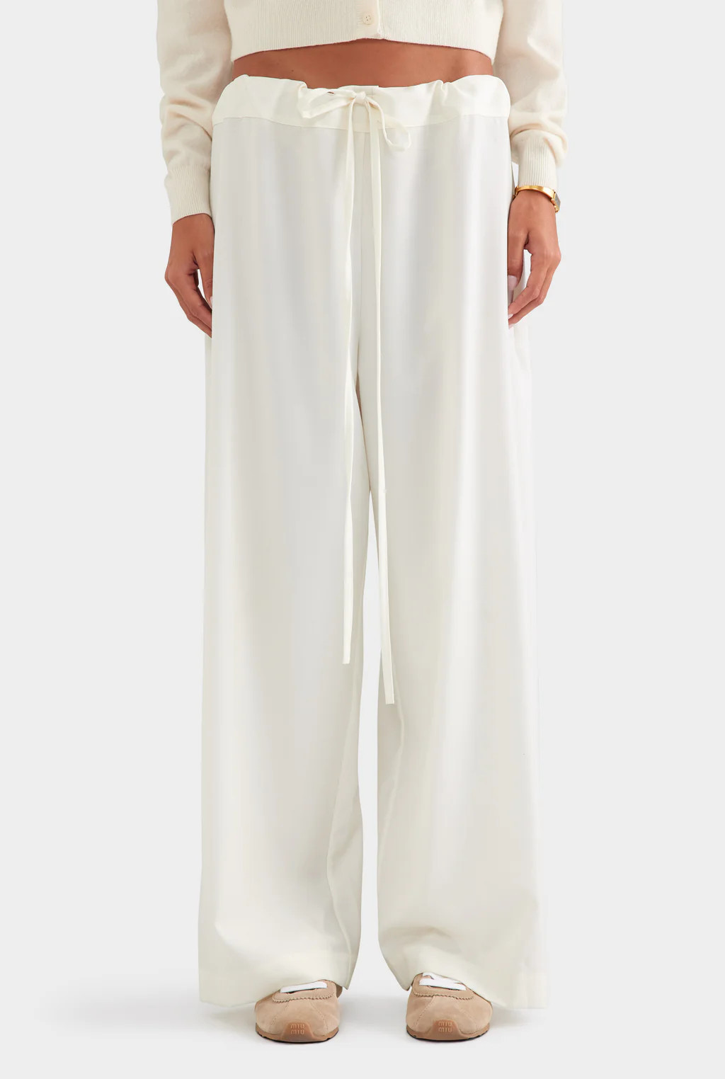 Womens Wool Paperbag Pant Cream | Venroy | Venroy AU