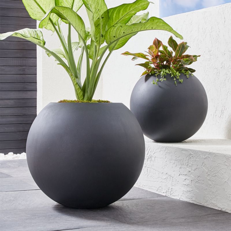Sphere Dark Gray Indoor/Outdoor Planters | Crate and Barrel | Crate & Barrel