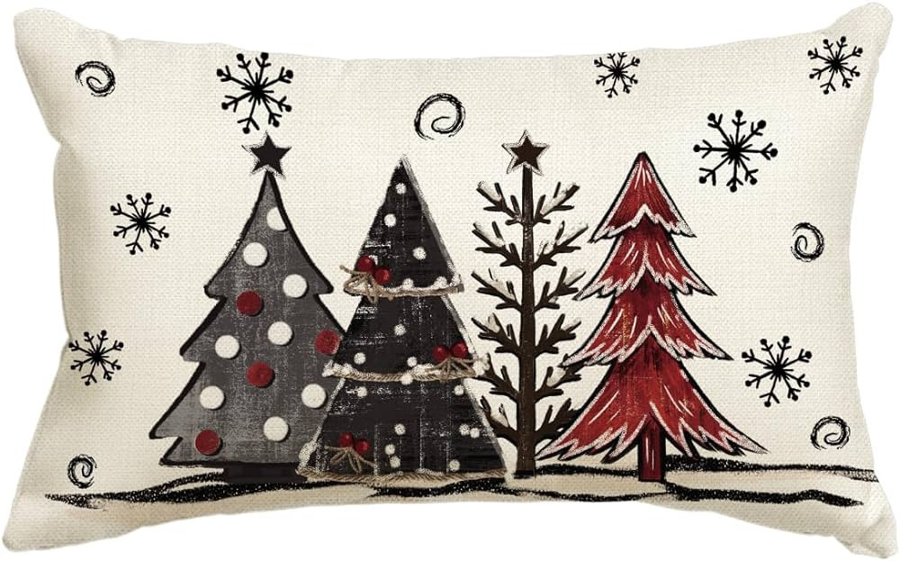 AVOIN colorlife Watercolor Red and Black Buffalo Plaid Christmas Trees Throw Pillow Cover, 12 x 2... | Amazon (US)