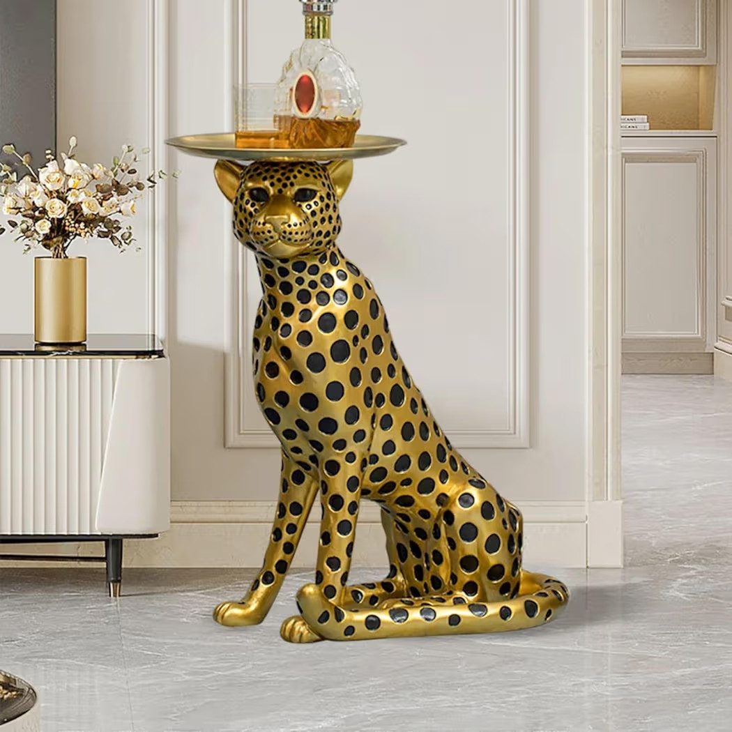 LOVEDIMA 24.2" Resin Panther Statue Luxury Gold Leopard Floor Figurine Accent Side Statue with Tr... | Amazon (US)