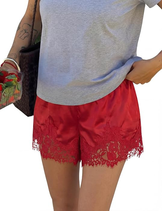 LOMON Women Satin Silk Lace Shorts Y2k Mini Shorts Coquette Bottoms | Amazon (US)