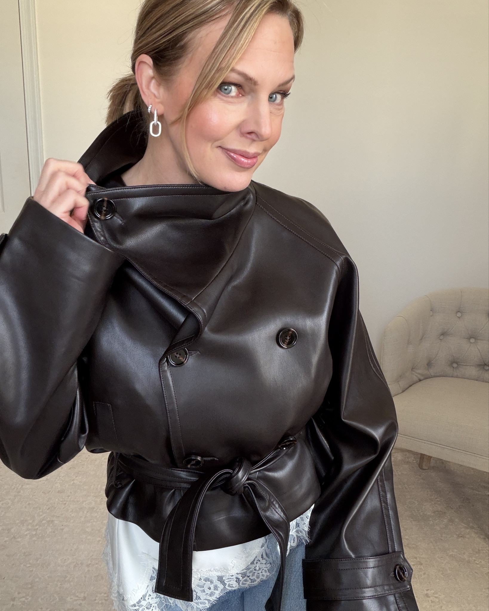 You must know by now that funnel-neck or high-neck jackets are IN. This one is faux leather, so affordable…. and possibly sold out BUT I found a few similar that will get you the same look. I’m wearing a small in this jacket. The sleeves are long on me (can be altered) because I am petite and I probably could’ve bought the extra small and not gotten quite the same oversized fit. 

#LTKPetite #LTKOver40 #LTKSeasonal