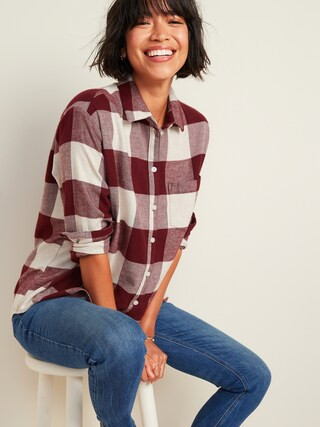 Oversized Plaid Flannel Boyfriend Tunic Shirt for Women | Old Navy (US)