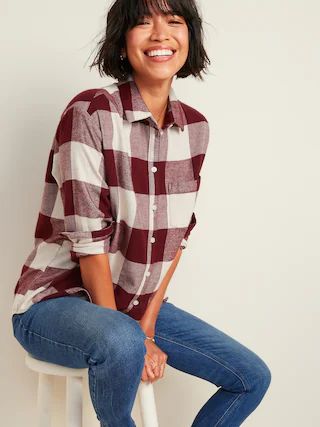 Oversized Plaid Flannel Boyfriend Tunic Shirt for Women | Old Navy (US)