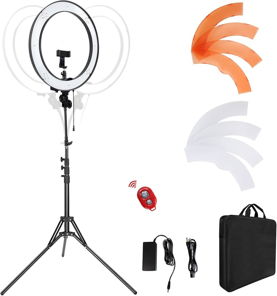18-Inch Ring Light, 55W Dimmable 5500K Light with 240 LEDs Color Filter, Soft Tube and Carrying B... | Amazon (US)