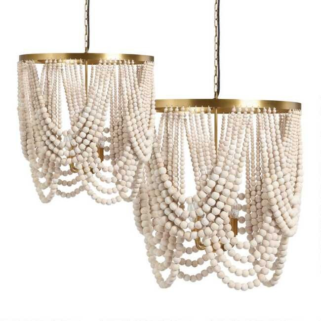 Whitewashed Wood Draped Bead 4 Light Chandelier | World Market