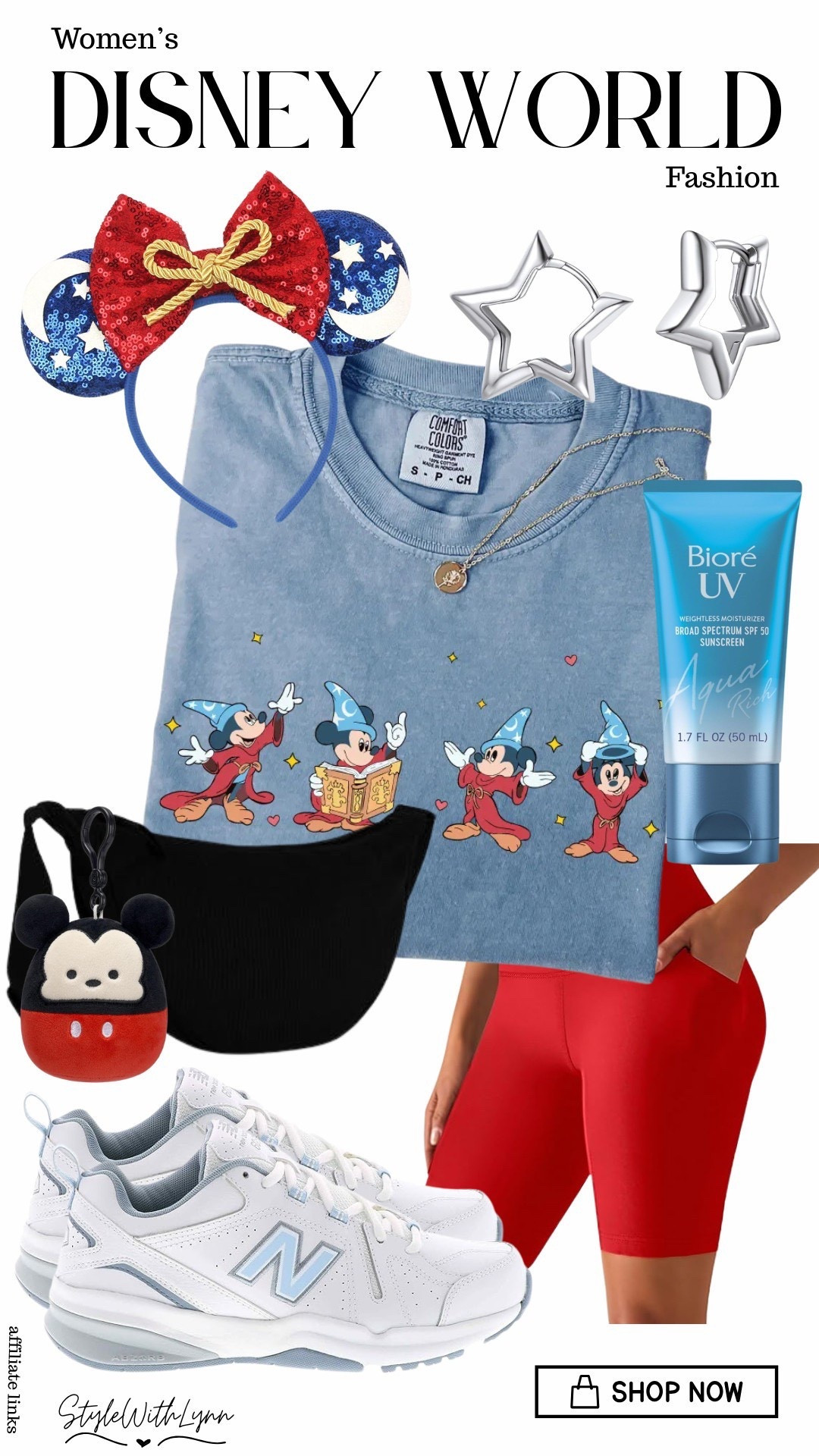 Planning your next Disney World trip? This Sorcerer Mickey inspired look is comfy, colorful, and perfect for long park days. From the blue Mickey tee to the red biker shorts, star accessories, and lightweight New Balance sneakers, this outfit keeps you cute and park‑ready all day. Don’t forget SPF and a little Mickey magic to finish the look.

⭐️ Disney World outfit ideas
⭐️ Sorcerer Mickey style
⭐️ Comfortable theme park fashion 

 

#LTKootd #LTKmomlife #LTKTravel