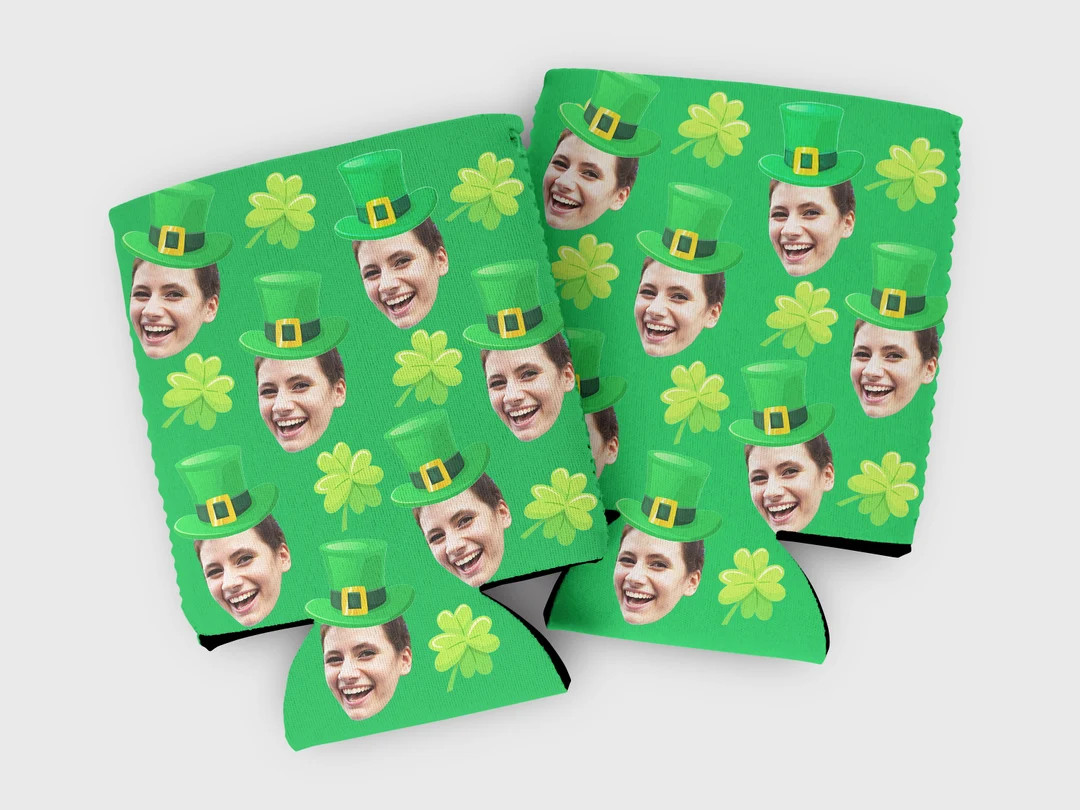 Custom St. Patrick's Day Face Photo Cozies St. Patty's Shamrock Party Favors Green Cozies, Leprec... | Etsy (US)