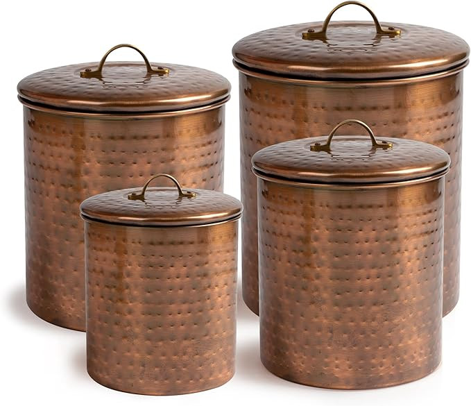 nu steel Hammered Antique Copper Stainless Steel 4pc Canister Set, Beautiful Food Storage Contain... | Amazon (CA)