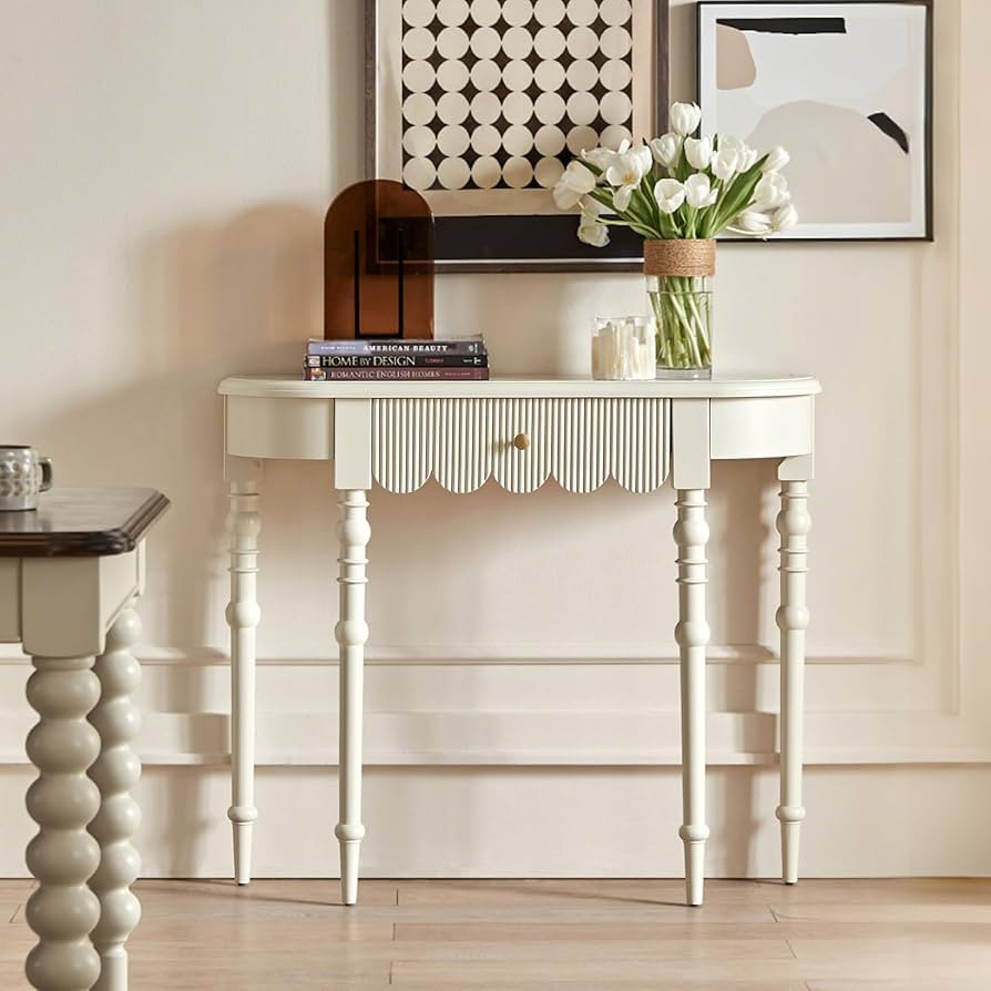 Etelifrank Solid Wood Console Table with Drawer – White Entryway Table with Scalloped Edge and ... | Amazon (US)