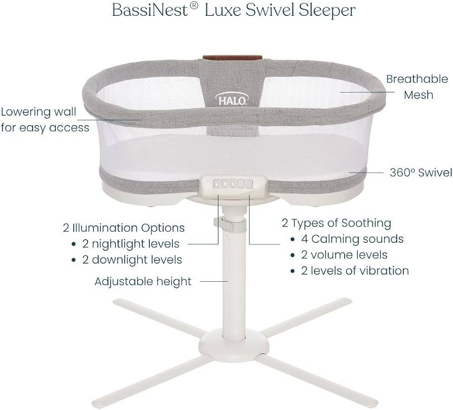 HALO BassiNest Luxe Swivel Sleeper - Over-Bed Baby Bassinet with 360\u00b0 Rotation, Vibrations, ... | Amazon (US)