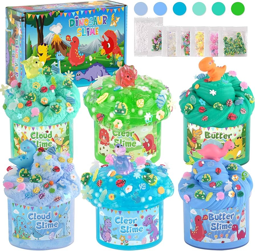 LAWOHO 6 Pack Dinosaurs Slime Kit for Kids - Cloud, Butter, Clear Slimes with Glow in The Dark Ad... | Amazon (US)