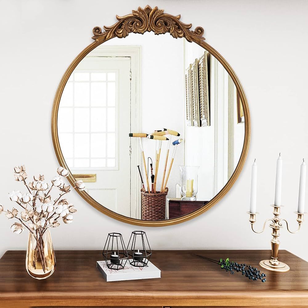 WallBeyond Vintage Round Mirror Metal Frame Wall Mirror for Home Decor Bathroom Entryways Living ... | Amazon (US)