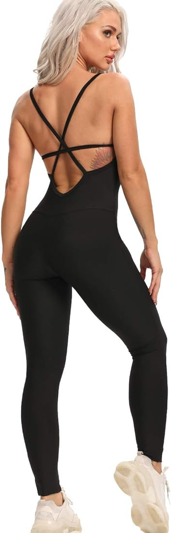 FITTOO Womens Sexy Backless Workout Romper Jumpsuit Textured One Piece Activewear | Amazon (US)