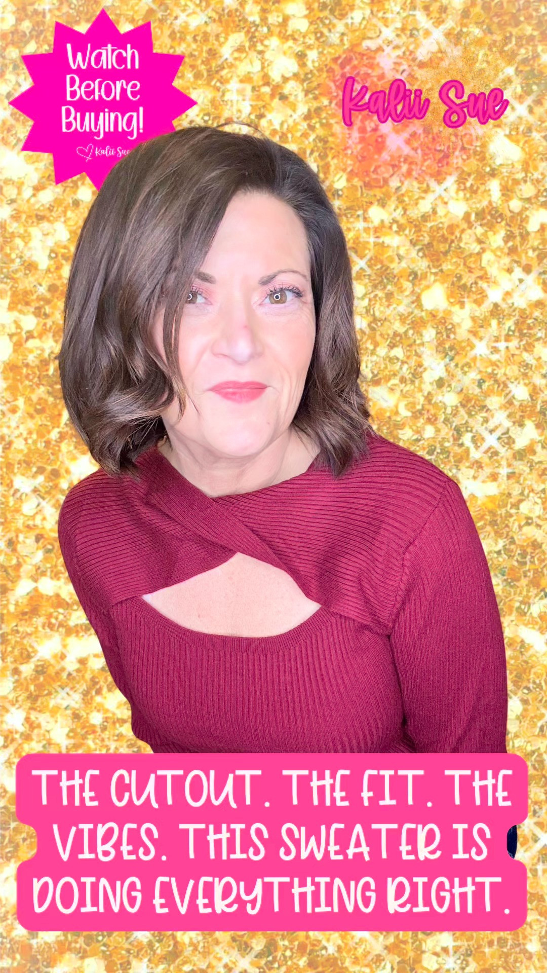 This sweater is such a standout piece 🤍

The rich burgundy color instantly adds depth to any outfit, and the ribbed knit fabric gives it that flattering, sculpted fit without feeling stiff. The twist-front neckline detail is what really sets it apart — it creates a subtle cutout effect that feels feminine and eye-catching while still being wearable.

It hugs comfortably through the torso and arms, making it perfect for pairing with high-waisted jeans, trousers, or even a sleek midi skirt. The long sleeves balance the neckline detail beautifully, so the overall look feels polished instead of overdone.

It’s the kind of top you reach for when you want something a little different from your basic sweater — refined, confident, and easy to style for dinner plans, date nights, or evenings out. ✨ 

 