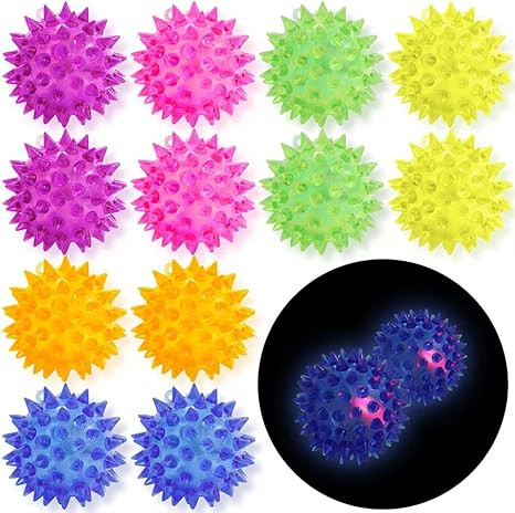 12 Pack LED Light Up Fidget Sensory Bouncy Spiky Ball Squishy Glow in The Dark Flashing Stress Re... | Amazon (US)