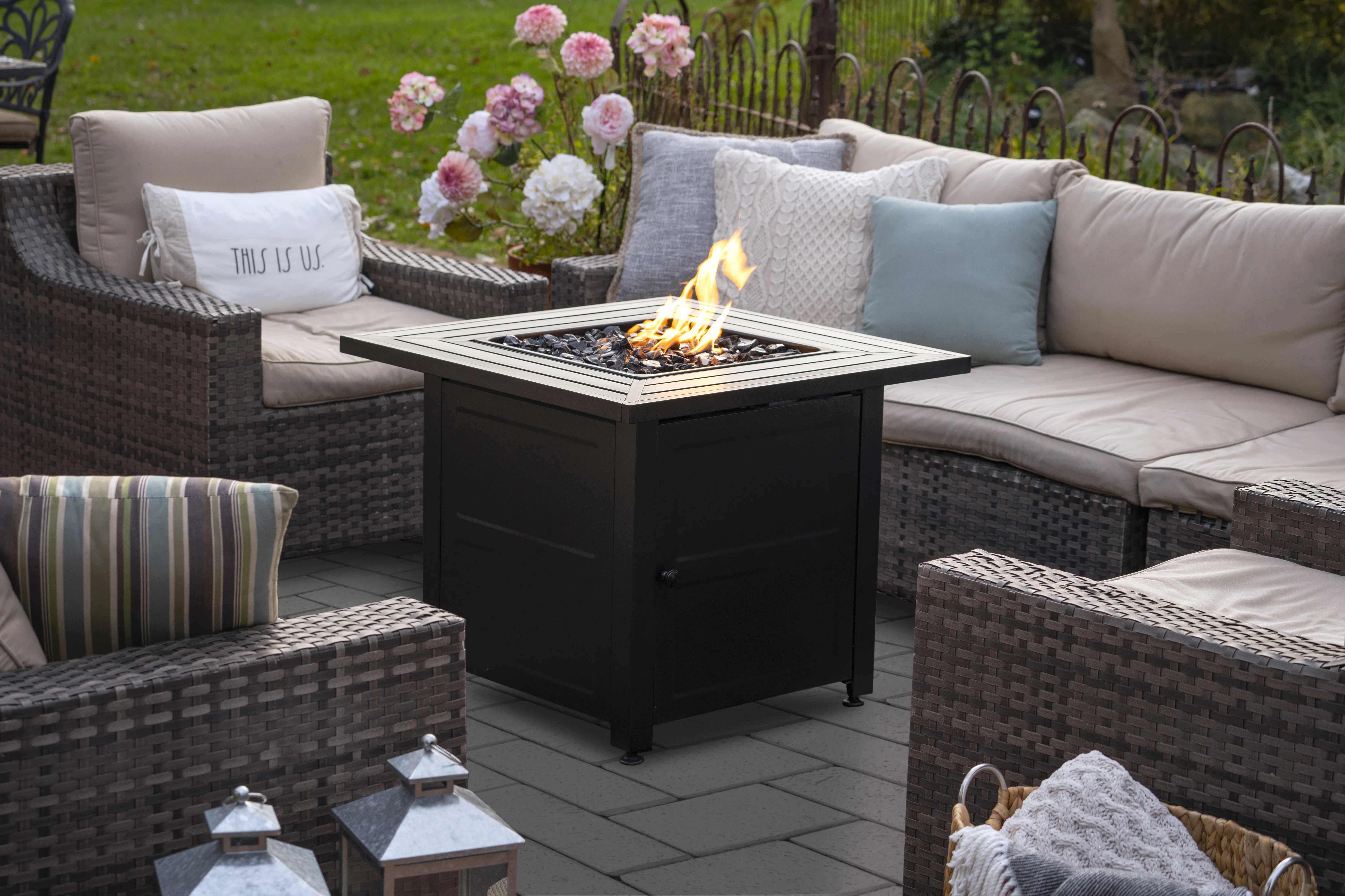 Endless Summer, 30" Square LP Gas Outdoor Fire Pit with Modern Steel Mantel | Wayfair North America