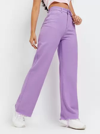 SHEIN EZwear High Waist Raw Hem Wide Leg Jeans | SHEIN
