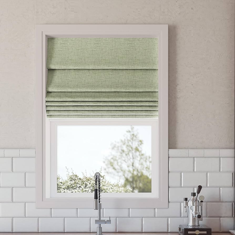 Sun Zero Seraphina Textured Total Blackout Cordless Roman Shade, 31" x 64", Sage Green | Amazon (US)