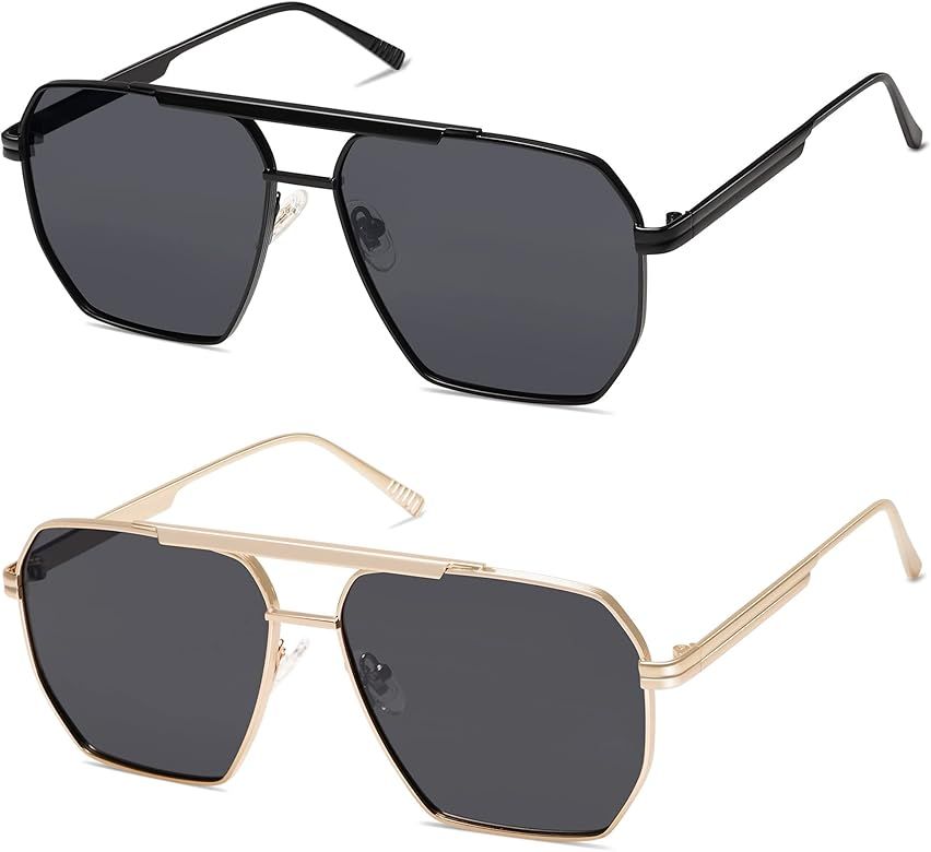 Appassal Retro Oversized Aviator Sunglasses For Women Men Polarized Large Metal Sun Glasses 2-Pac... | Amazon (US)