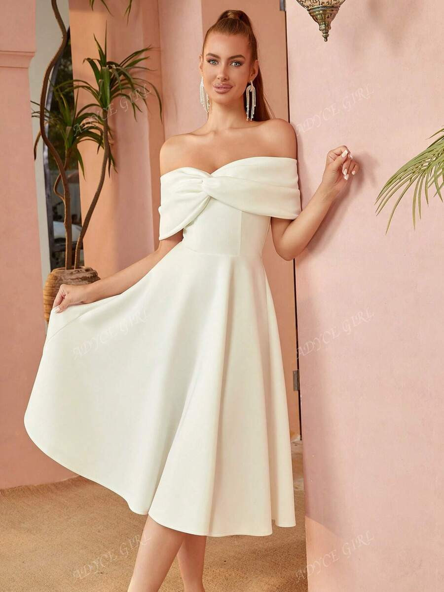 ADYCE Off Shoulder Twist Front Cocktail Dress White Elegant Prom Semi Formal Wedding Guest Dress,... | SHEIN