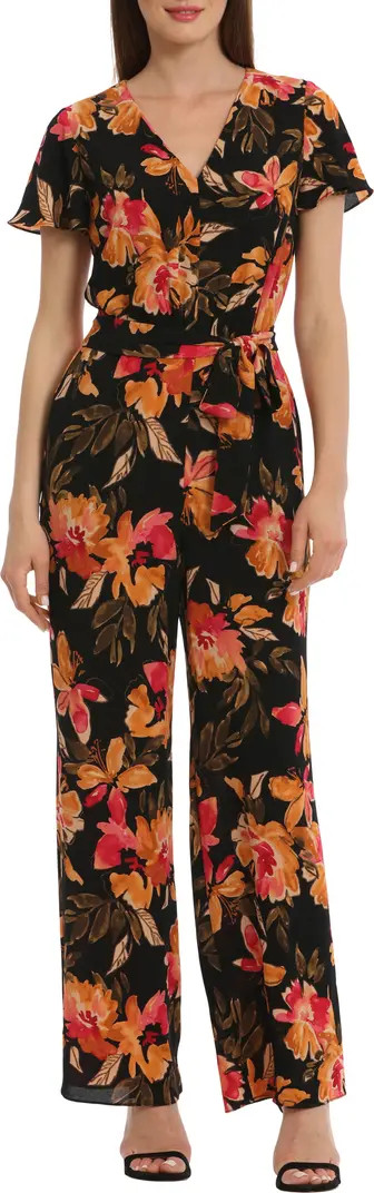Floral Short Sleeve Tie Waist Jumpsuit | Nordstrom Rack