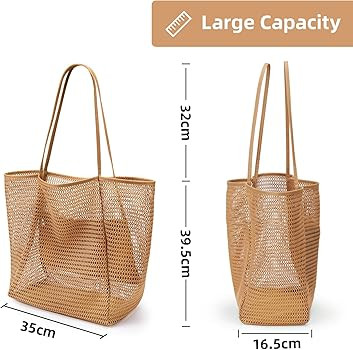KALIDI BeachNylon Mesh Tote Bag, Casual Tote Bag Hobo Women Foldable MAX 23L Shoulder Bag For Bea... | Amazon (US)