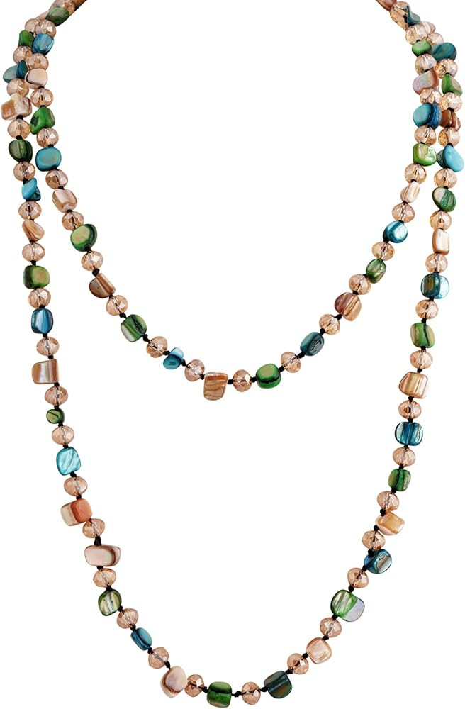 MINACHI Colorful Irregular Beaded Long Necklace, Coated Reflective Glass Beads, Bohemian Vintage ... | Amazon (US)