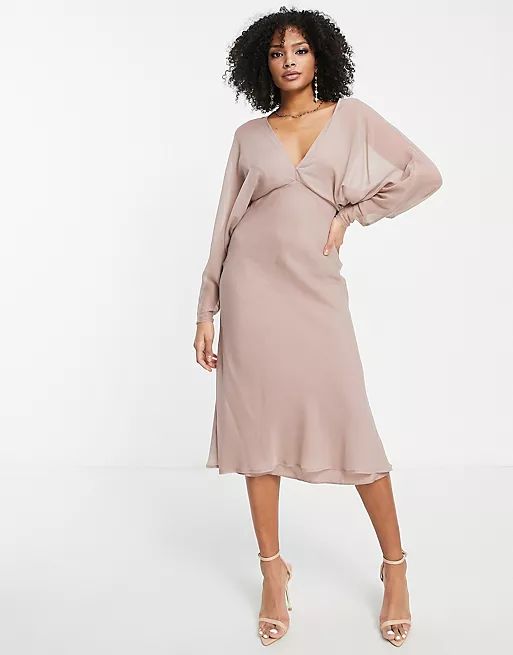 ASOS DESIGN soft batwing midi dress in dusty mauve | ASOS (Global)