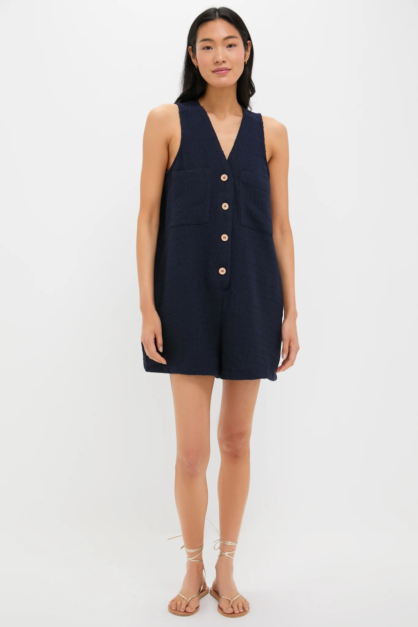 Navy Textured Myla Romper | Tuckernuck (US)