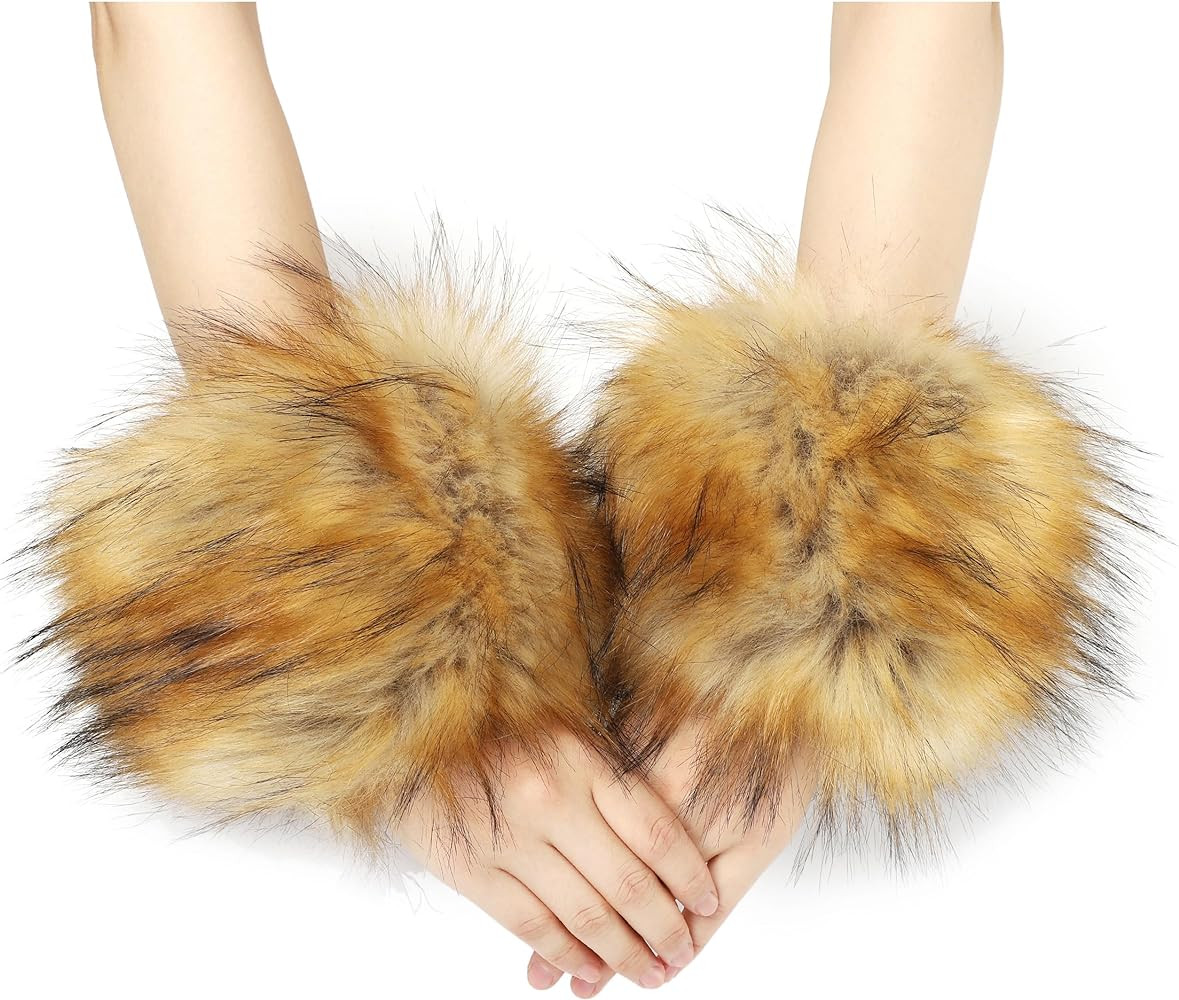 sy soul young Women's Faux Fur Wrist Cuffs Winter Fox Furry Wristbands Fluffy Fur Cuff Bracelet A... | Amazon (US)