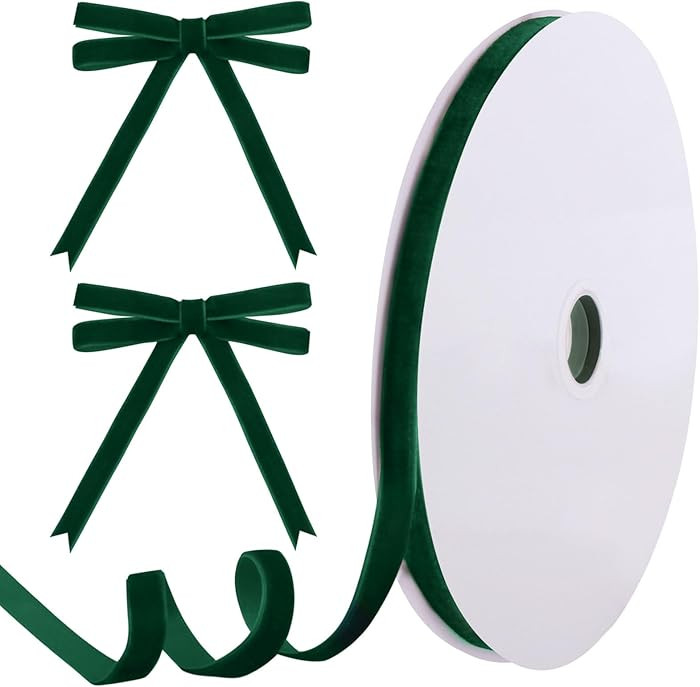 25 Yards Green Velvet Ribbon for Christmas Tree,3/8 Inch Velvet Christmas Ribbon for Gift Wrappin... | Amazon (US)