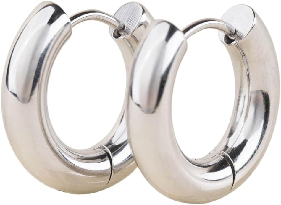 Chunky Rounded Huggie Hoop Adjustable Clasp Earrings for Women - 316L Stainless Steel with 18k PV... | Amazon (US)