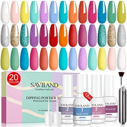 Saviland 29pcs Dip Powder Nail Kit Starter-20 Colors Nail Dip Powder Kit Dipping Powder with 15ml Ba | Amazon (US)