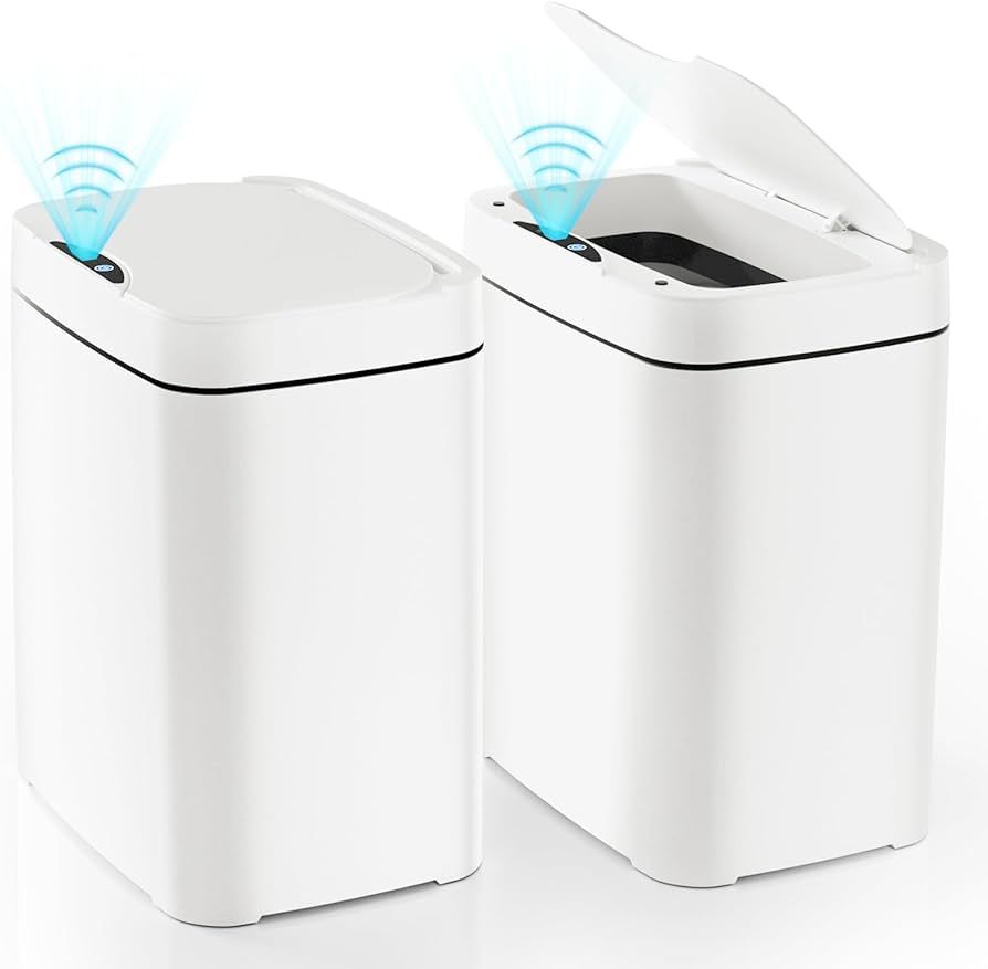 2 Pack 3.6 Gal Bathroom Trash Can with Lid, Small Smart Automatic Touchless Garbage Can, Slim Mot... | Amazon (US)