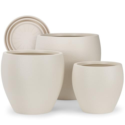 YNNICO Plant Pots 17.5/14.8/12.2 inch Set of 3, Flower Pots with Drainage Holes, Large Planters for Indoor Outdoor Garden Plants and Flowers. (Light Beige) | Amazon (US)