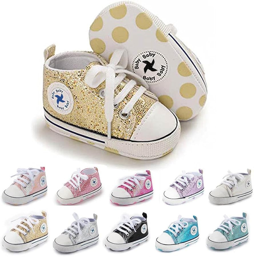 Baby Girls Boys Shoes Soft Anti-Slip Sole Newborn First Walkers High Top Canvas Denim Unisex Infa... | Amazon (US)