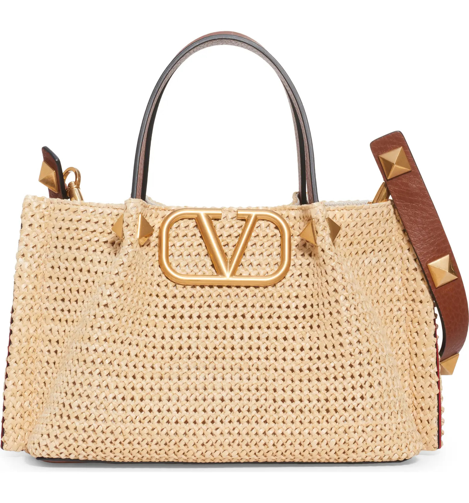 Valentino Garavani VLOGO Rockstud Raffia Shoulder Bag | Nordstrom | Nordstrom