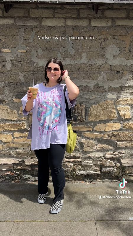T shirt dress is old from urban outfitters but linking similar! Wearing size large/xl and cut the slits myself. Bootcut leggings size xl short. Baggu crescent bag medium. $15 sunnies. Vans in wide! 

#LTKstyletip #LTKfindsunder50 #LTKmidsize