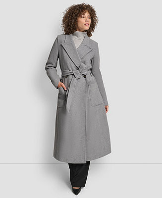 DKNY Women's Notch Collar Belted Wrap Coat - Macy's | Macy's