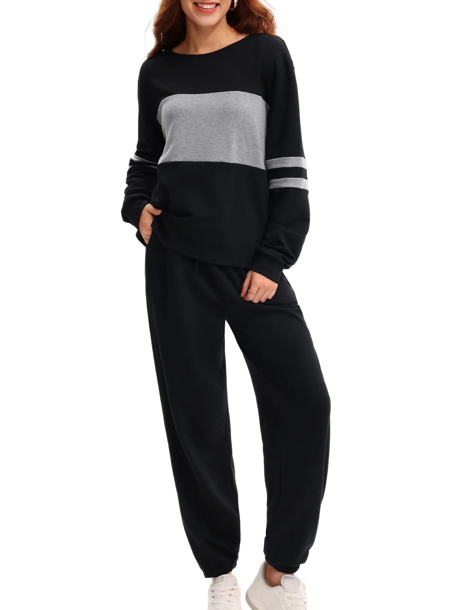 UVN Tracksuit for Women Colorblock Striped Sweatsuit Casual 2 Piece Sweatshirts Sweatpants Jogger... | Walmart (US)