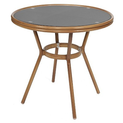 Flash Furniture Marseille Indoor/Outdoor Commercial Bistro 31.5" Table, Black Textilene, Glass Top, Bamboo Print Aluminum Frame in Natural | Target