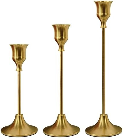 Candlestick Holders Taper Candle Holders, Set of 3 Candle Stick Holders Set, Brass Gold Candlesti... | Amazon (US)