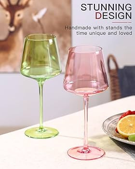 Colored Wine Glasses Set of 6-18oz【Hand Blown】 Crystal Colorful Wine Glass with With Long Ste... | Amazon (US)
