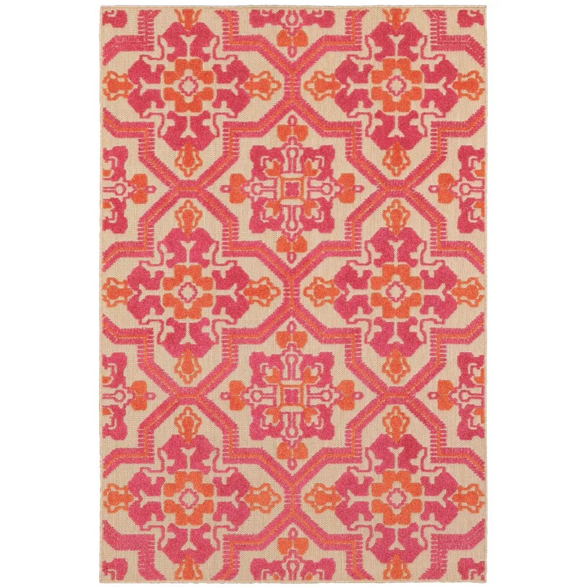 Captiv8e Designs 5'3"x7'6" Costa Mixed Pile Floral Medallions Sand/Pink Indoor/Outdoor Area Rug | Target